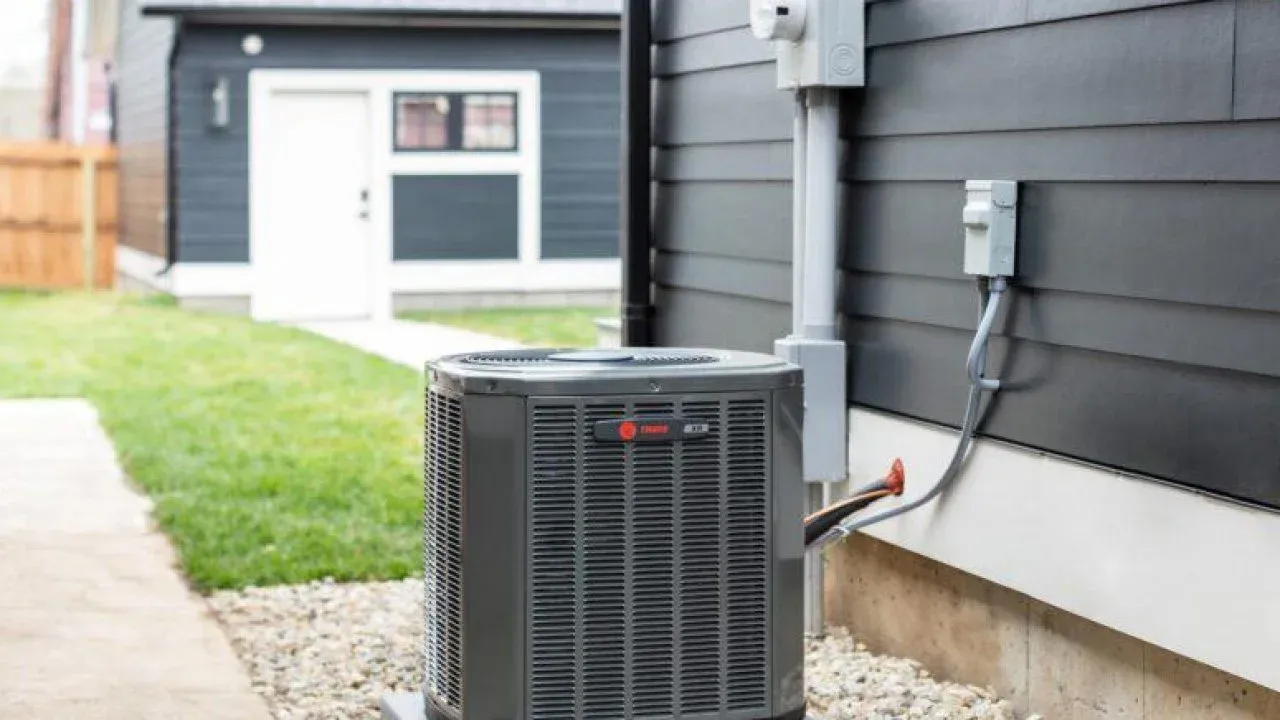 Flooded outdoor AC unit after Houston storm damage